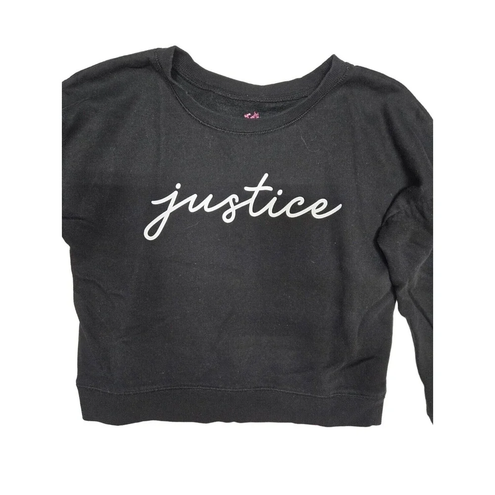 Justice Sweatshirt Pullover Top Comfy Casual Black Graphic Logo Girls‎ L